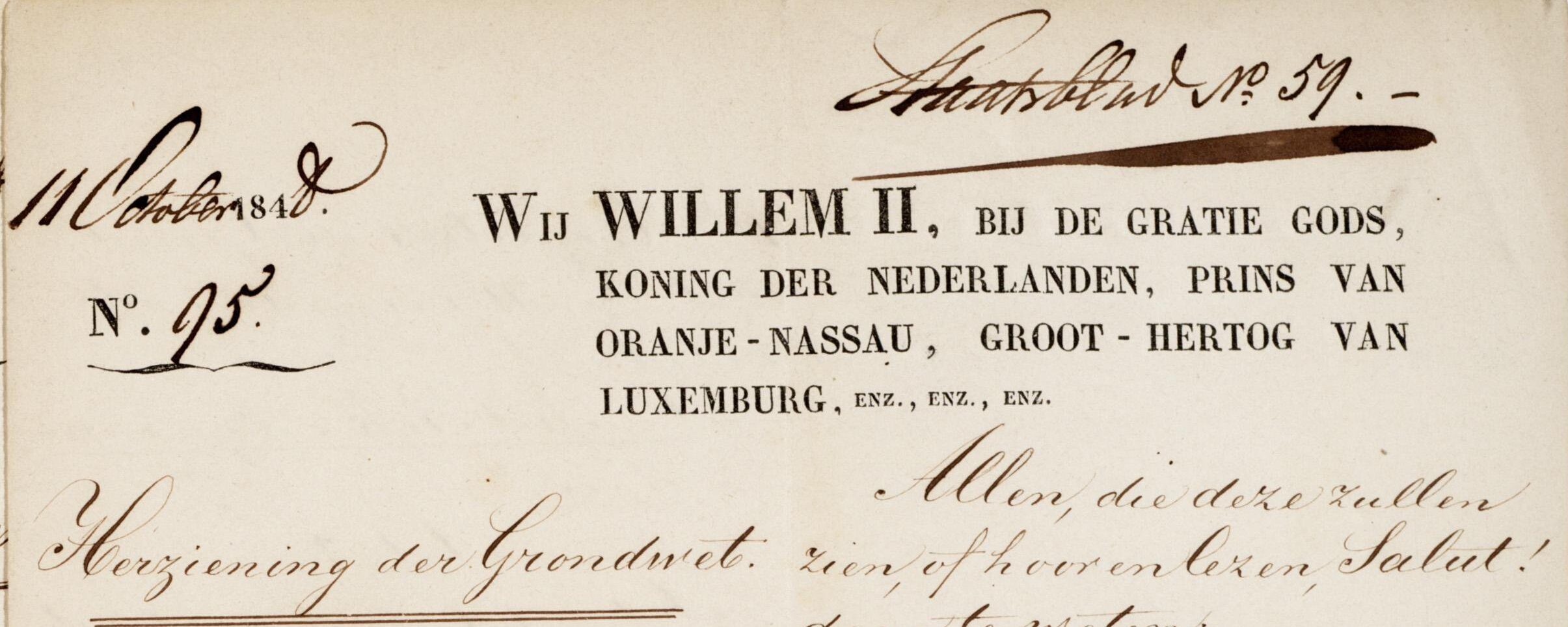 De Grondwetsherziening van 1848 legde de basis voor het huidige stelsel van parlementaire democratie in Nederland (1848, Nationaal Archief)