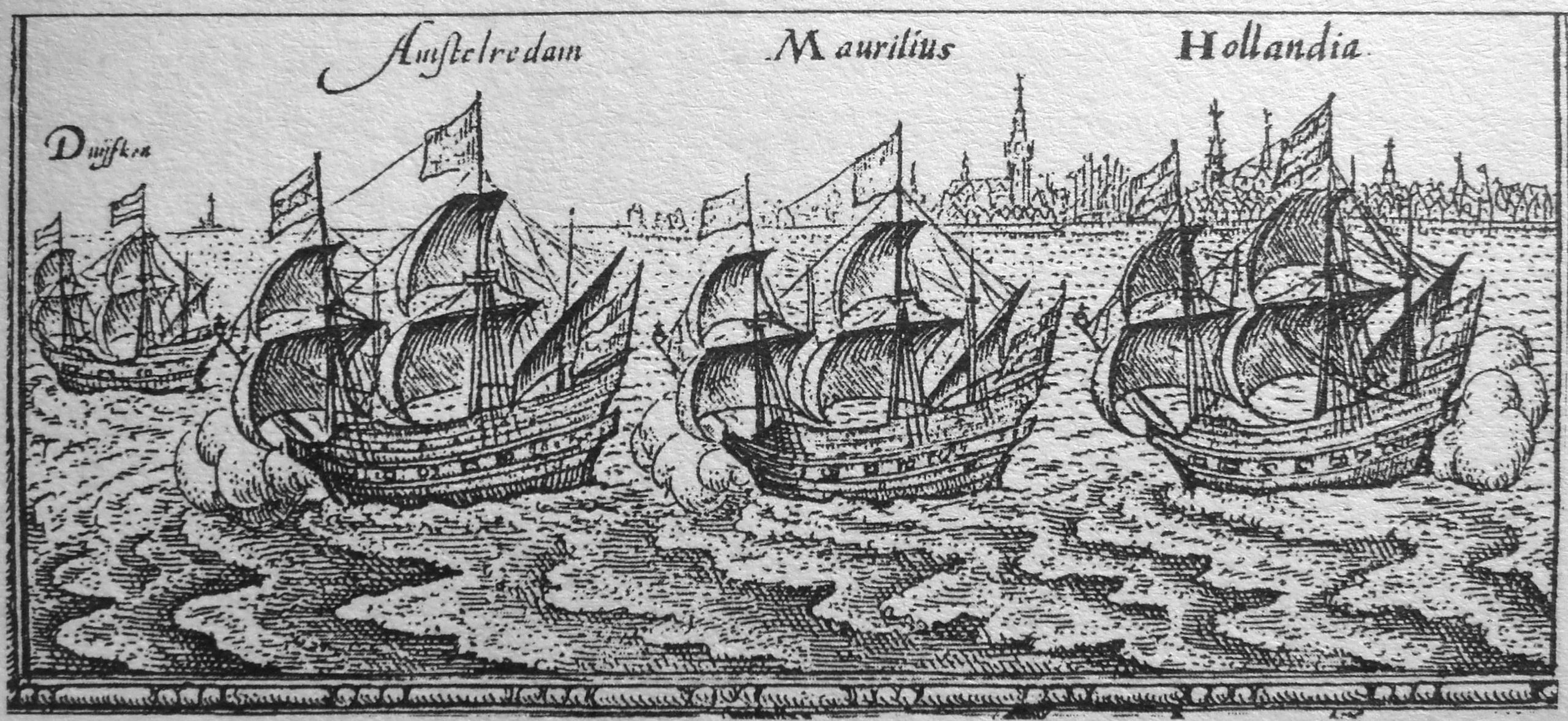 Tekening van de vloot van Cornelis de Houtman, circa zeventiende eeuw.