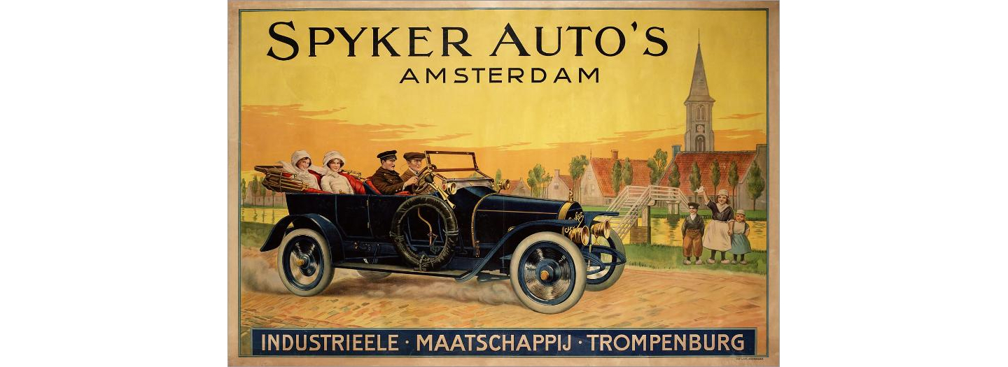 Een affiche van Spijker Auto's Amsterdam, 1900-1925. (Beeld: ReclameArsenaal)