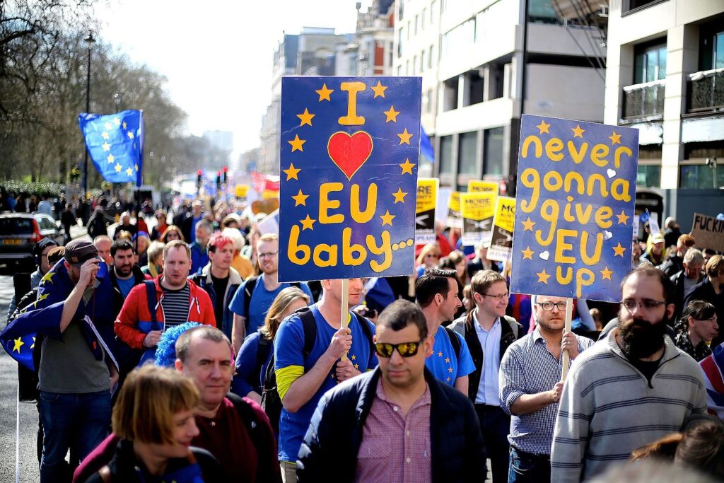 Protesten in Londen na de uitslag van het Brexit-referendum, 2017.