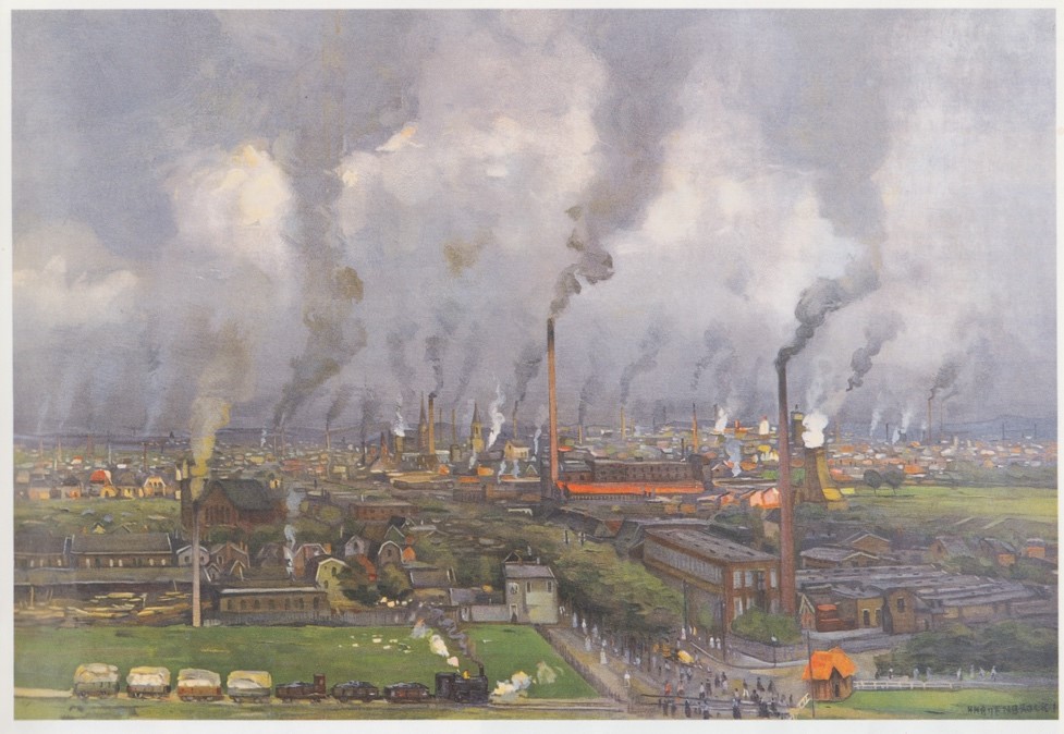 Schoolplaat van de industrie in Enschede, circa 1915. (Beeld: H. Heijenbrock)